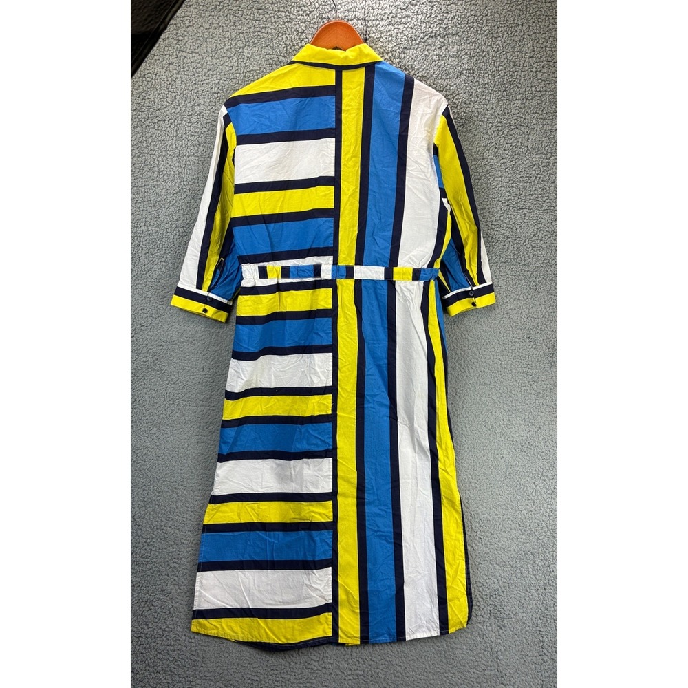 Next Belted Shirtdress Womens 4 Blue Yellow Striped Casual Long Sleeve Maxi - Picture 12 of 13